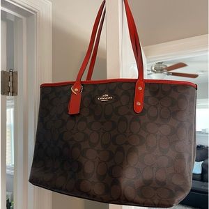 Brown and Red Coach Tote